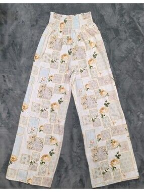 Guess Harper Printed Linen Pant M Aperitive Wide Leg Smocked NWT $69